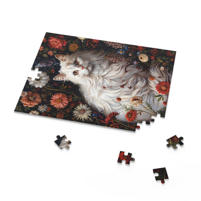 William Morris Inspired Botanical White Persian Cat Jigsaw Puzzle Box (120, 252, 500-Piece)
