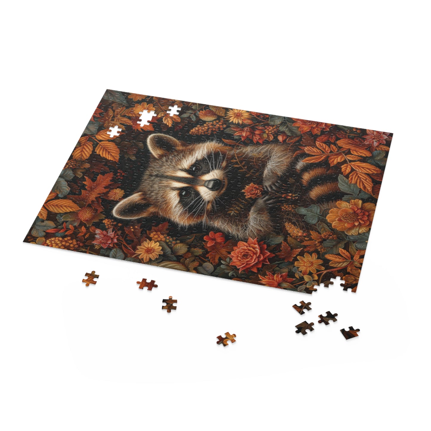 Raccoon Fall Botanicals Inspired by William Morris Art Puzzle Family Gift Box (120, 252, 500-Piece)