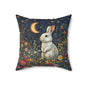 Rabbit Moon Wildflowers William Morris Inspired Pillow, Living Room Decor, Bunny Cushion Cover, Accent Pillow Bunny