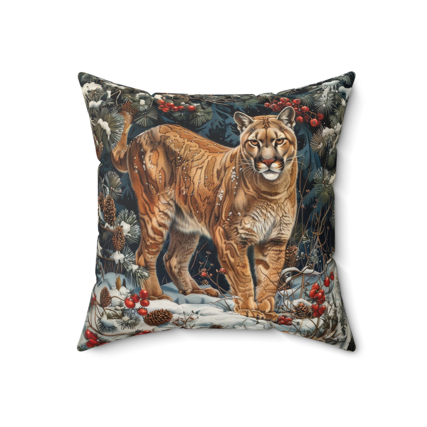 Winter Mountain Lion William Morris Inspired Decorative Pillow