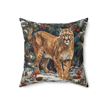 Winter Mountain Lion William Morris Inspired Decorative Pillow