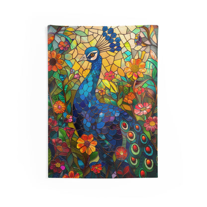 Tapestry of Peacock Faux Stained Glass, Vibrant Psychedelic, Art Wall Tapestries