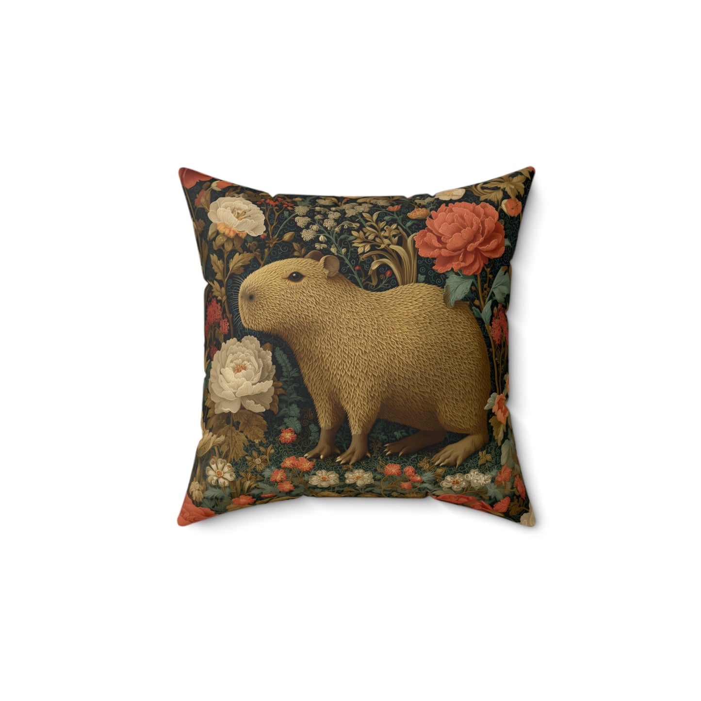 Capybara Vintage Floral Garden Pillow, William Morris Style Animal Cushion Pillow