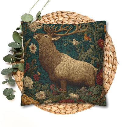 Majestic Elk Floral Pillowcase, William Morris Inspired Woodland Elf Decorative Pillow