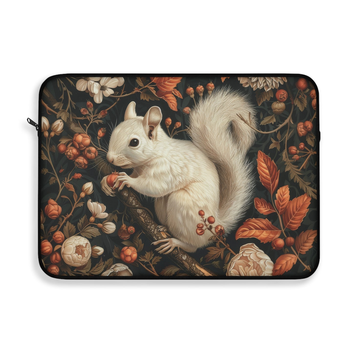 White Squirrel Laptop Sleeve, William Morris Inspired Autumn Forest Art Case, Vintage Botanical Laptop Cover (12”, 13”, 15”)