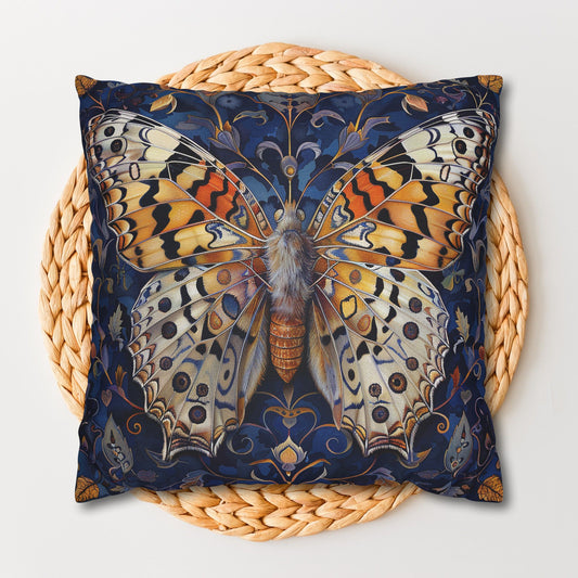 William Morris Inspired Blue Ornate Butterfly Decorative Pillowcase