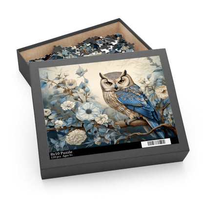 William Morris Inspired Owl and Flowers (120, 252, 500-Piece) Adult Jigsaw Puzzle, Gift Him Her