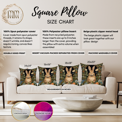 Bunny Garden Throw Pillow, Cute Rabbit Floral Decorative Pillow
