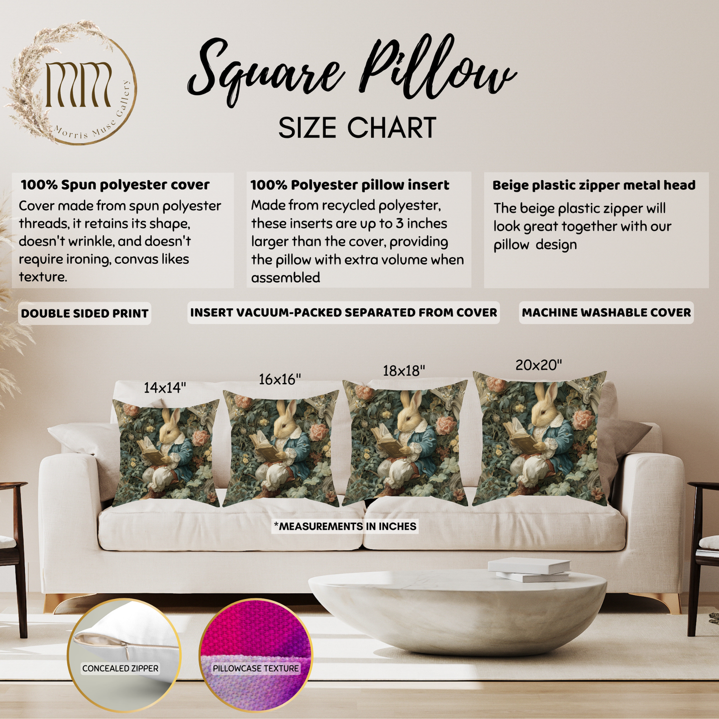 Storybook Rabbit Reading Pillow, William Morris Style Vintage Bunny Among Flowers