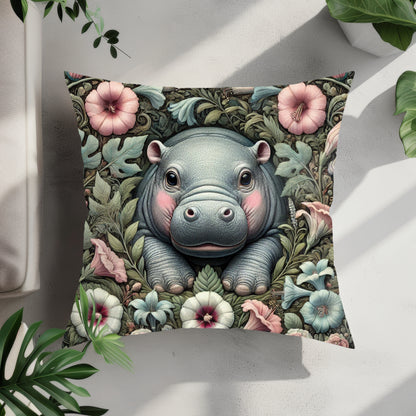 Baby Pygmy Hippo William Morris Inspired Decorative Pillow, Pygmy Hippo Home Decor Accent Pillow, Funny Gift for Wildlife Enthusiasts