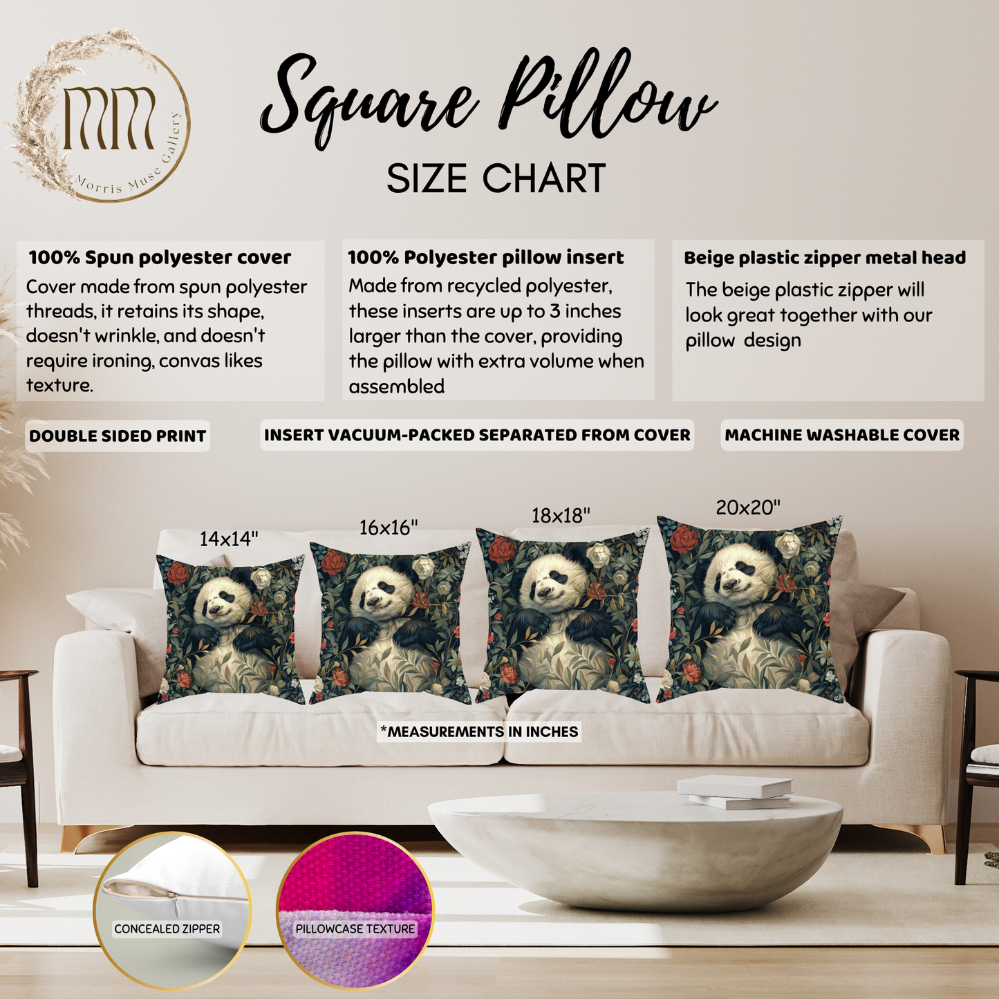 Panda Floral Decorative Pillow, Relaxed Garden Animal Throw Cushion