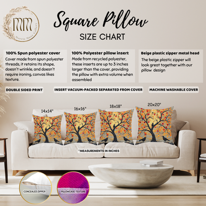 Autumn Crow Tree Throw Pillow, Fall Decorative Square Pillow