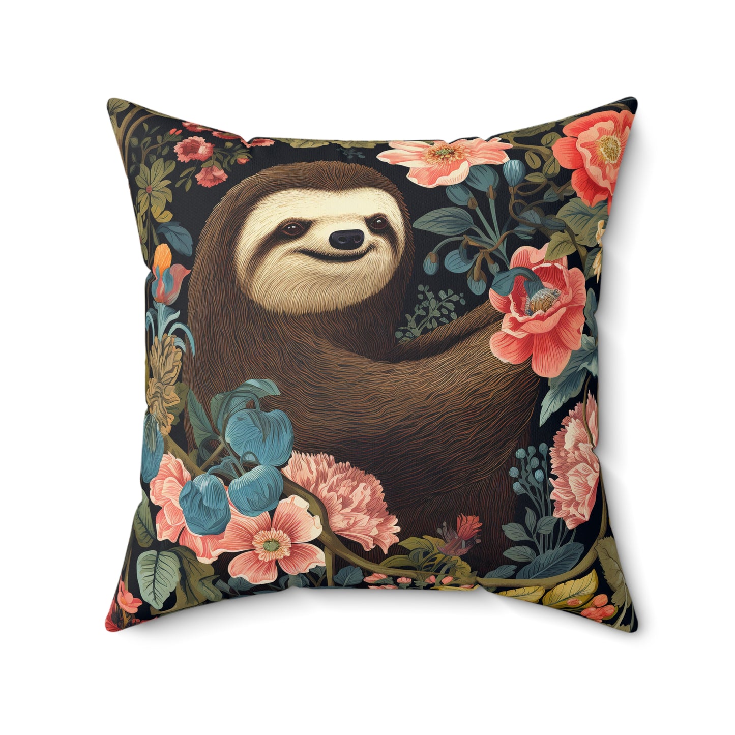 William Morris Inspired Sloth Pillow, Inspired, Decorative Sloth Cushion, Spun Polyester Square Pillow