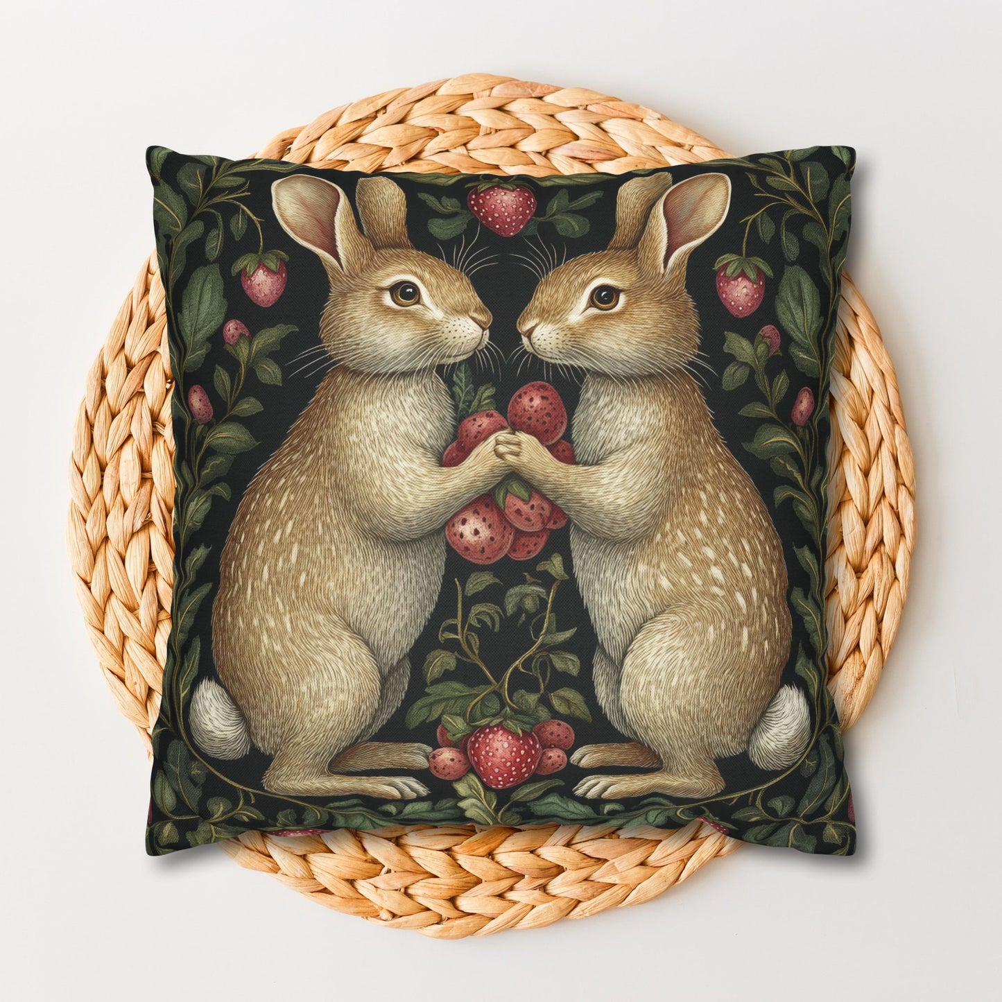 Rabbit & Strawberry Pillowcase: Whimsical Home Decor Cushion