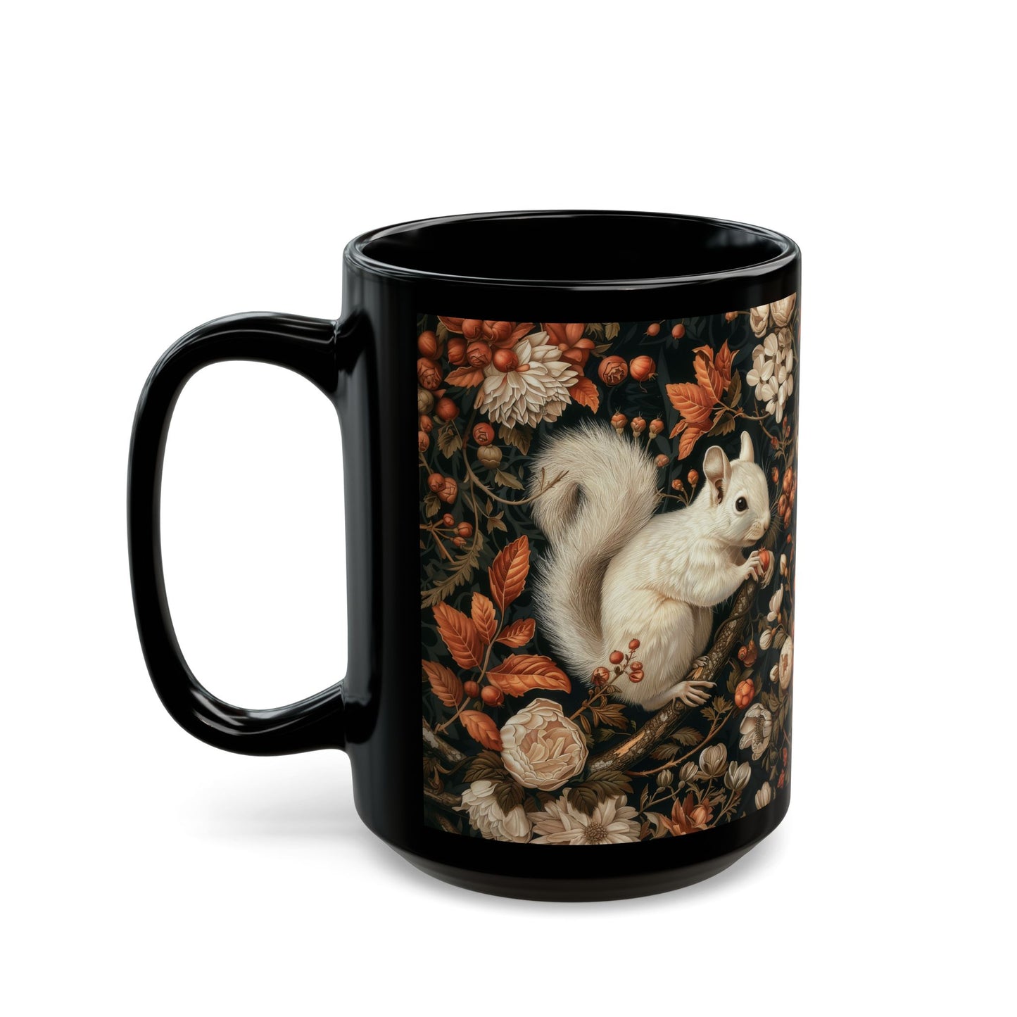 Mug Woodland Squirrel Art Nouveau William Morris Inspired Fall Autumn Black Coffee 11oz 15oz, Gift for Nature Lover, Kitchen Decor, Unique