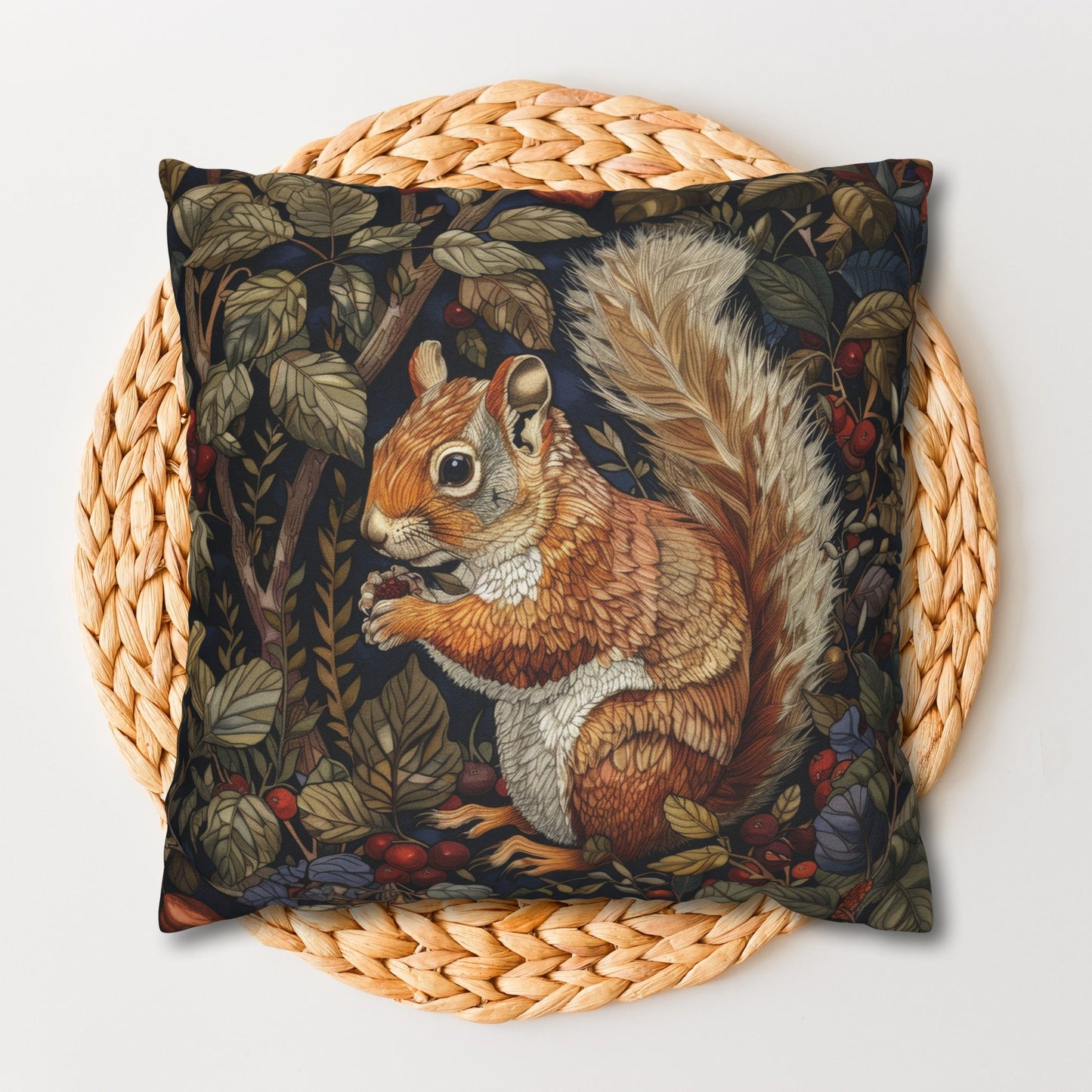 Squirrel Berry William Morris Inspired, Squirrel Ancient Decorative Pillowcase