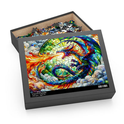 Colorful Dragon Stained Glass Jigsaw Puzzle Box (120, 252, 500-Piece) Adult Jigsaw Puzzle, Gift Him Her