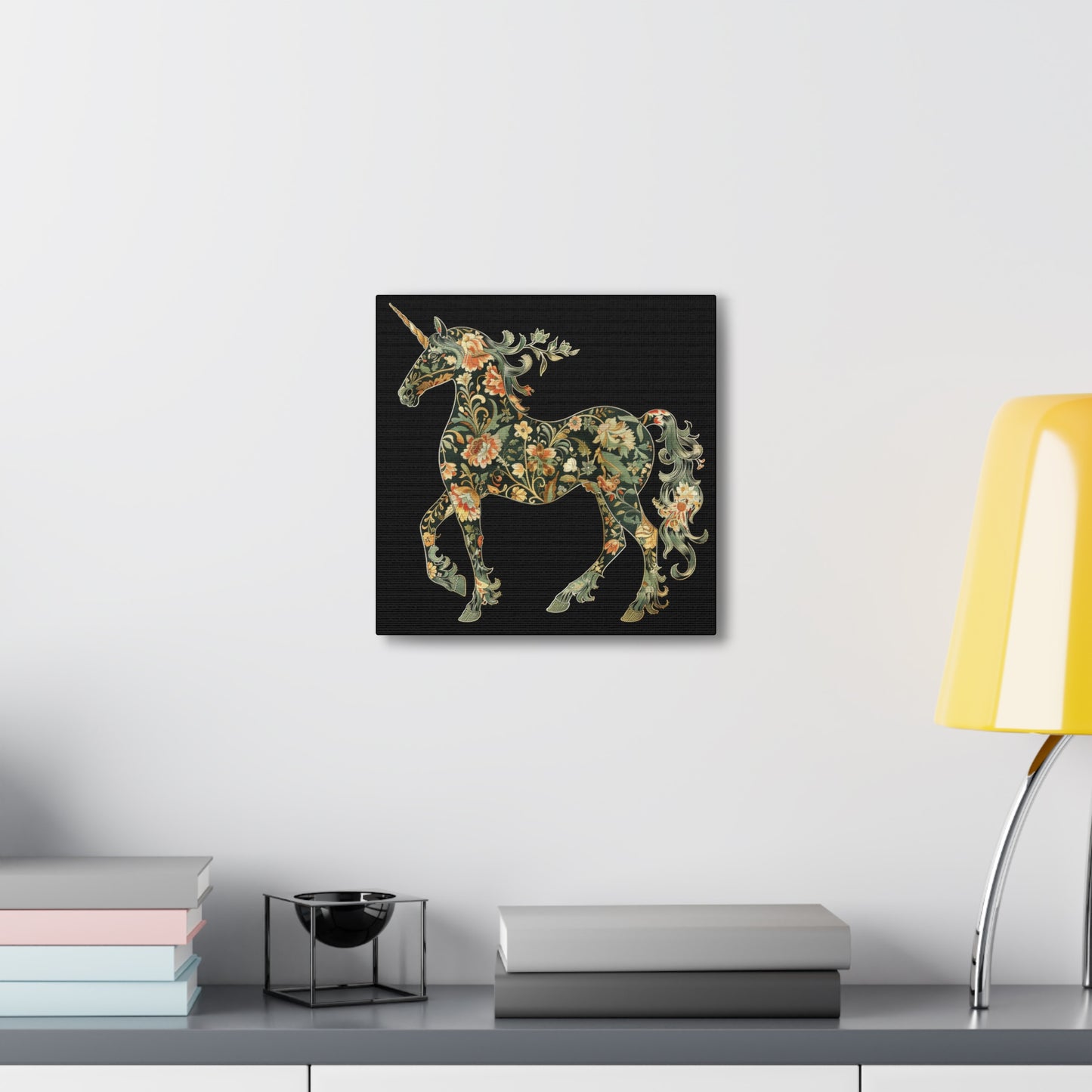 Floral Unicorn Canvas Art Print, Canvas Gallery Wraps, Nature Decor, Home Wall Decor, Boho Style, Animal Artwork