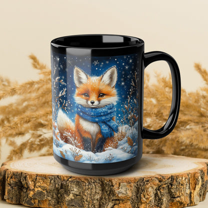 Blue Scarf Starry Winter Night Black Coffee Mug 11oz, 15 oz