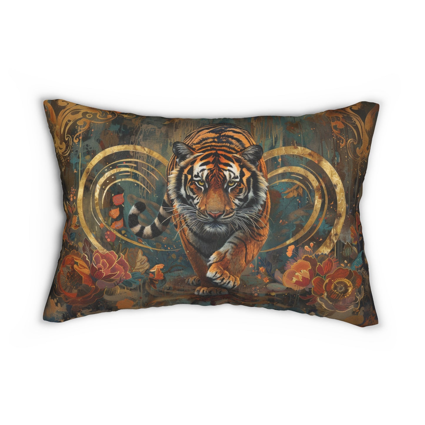 Art Deco Tiger William Morris Inspired Rectangle Lumbar Pillow, Throw Cushion for Home Decor, Animal Lover Gift, Unique Accent for Living Room, Bedroom