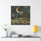 Moonlit Meadow Dreamscape | Matte Canvas Wall Art, Stretched, 1.25" | Starry Night Forest & Flowers Print