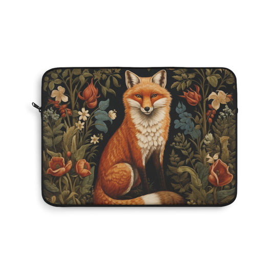 Botanical Forest Fox Laptop Sleeve, William Morris Design, Protective Case, Customizable Cover, Gift for Nature Lovers, Floral Tech Bag