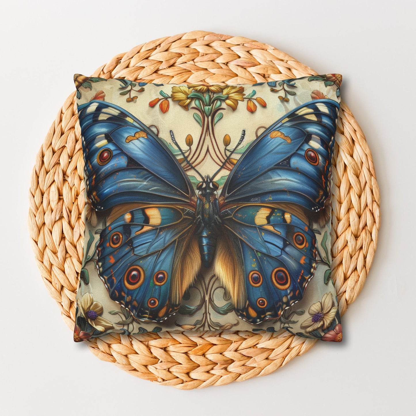 Blue Butterfly Decorative Pillowcase - Nature-Inspired Home Accent