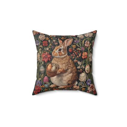 William Morris Inspired Easter Bunny Forest Florals Square Pillow, Throw Pillow, Home Decor, Accent Pillow, Easter Decor