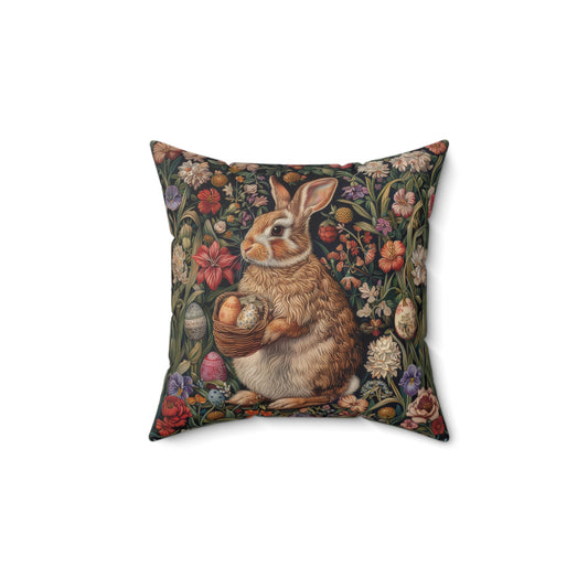 William Morris Inspired Easter Bunny Forest Florals Square Pillow, Throw Pillow, Home Decor, Accent Pillow, Easter Decor