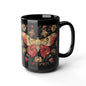 William Morris Inspired Botanical Rosy Maple Moth Black Mug 11oz, 15 oz