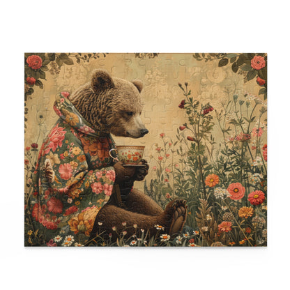 Tea Time Bear Wildflower in William Morris Style (120, 252, 500-Piece) Adult Jigsaw Puzzle, Gift Him Her