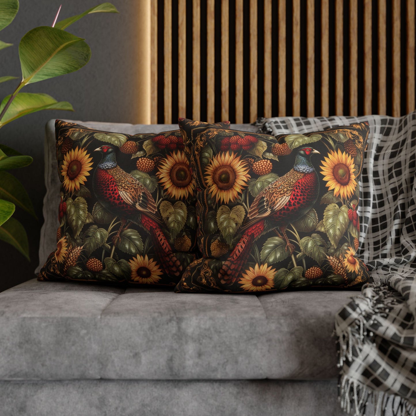 William Morris Inspired Pheasant Sunflowers Art Deco Print Pillowcase