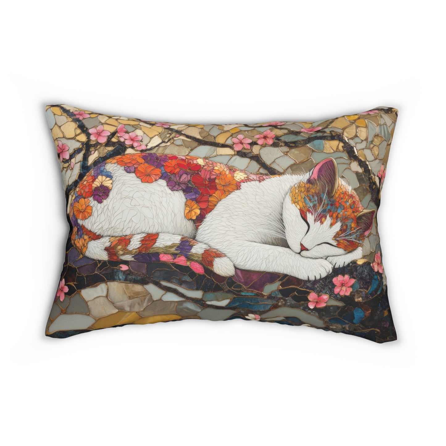 Art nouveau Cat William Morris Inspired Spun Polyester Lumbar Pillow