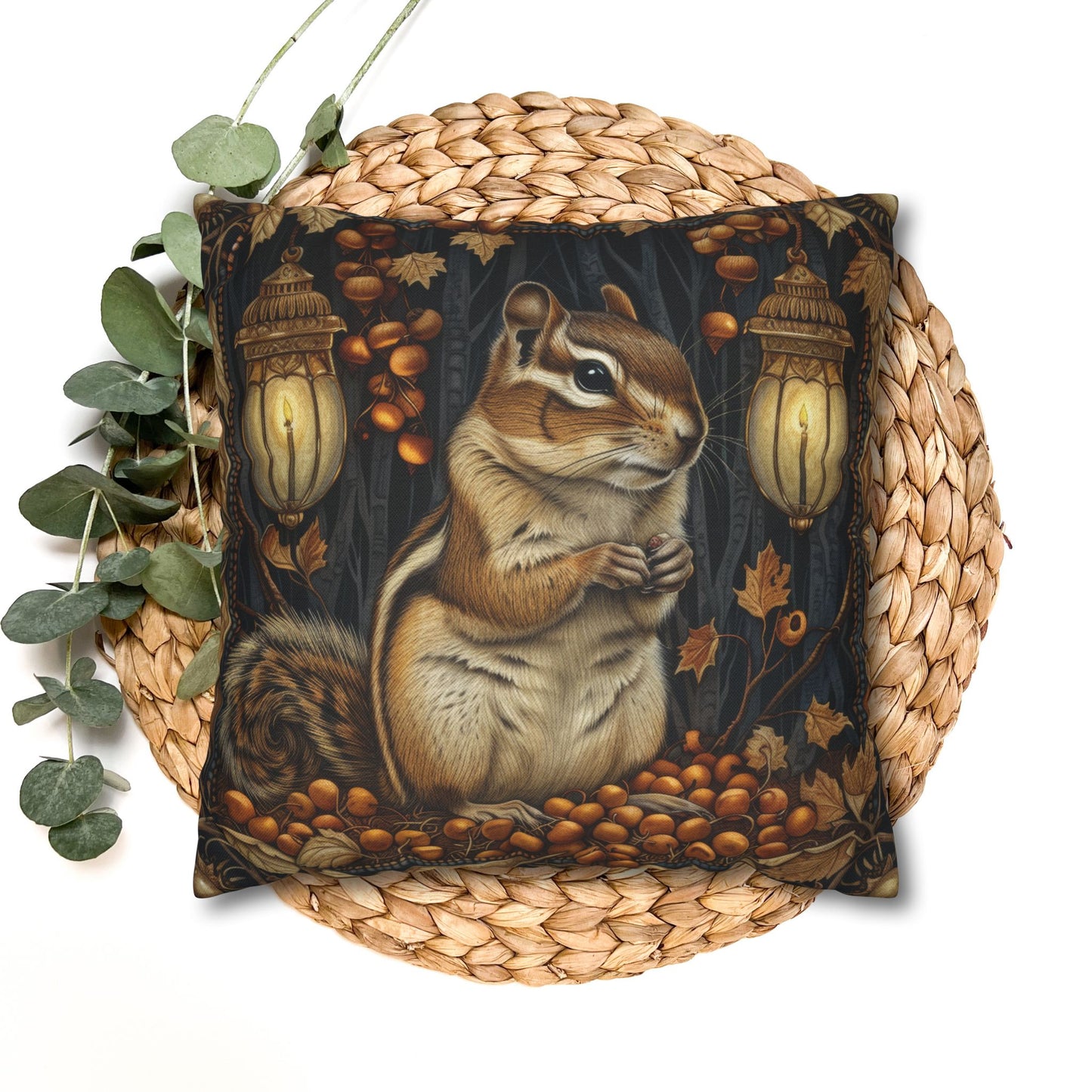 William Morris Inspired Chipmunk Among Acorn Lanterns Pillowcase