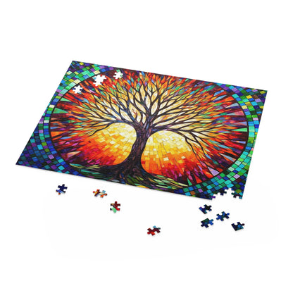 Colorful Tree of Life Mosaic Stained Glass Puzzle (120, 252, 500-Piece) Gift-Ready Box, Adult Jigsaw Puzzle