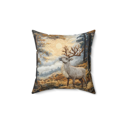 Mountain Reindeer Decorative Fall Square Pillow, Spun Polyester Home Decor, William Morris Inspired