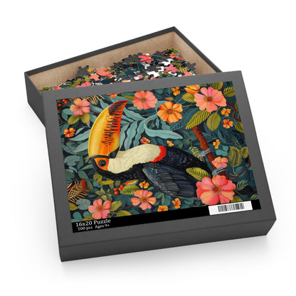 William Morris Inspired Tropical Toucan Puzzle Box (120, 252, 500-Piece) Family Jigsaw Puzzle, Puzzle Box Gift