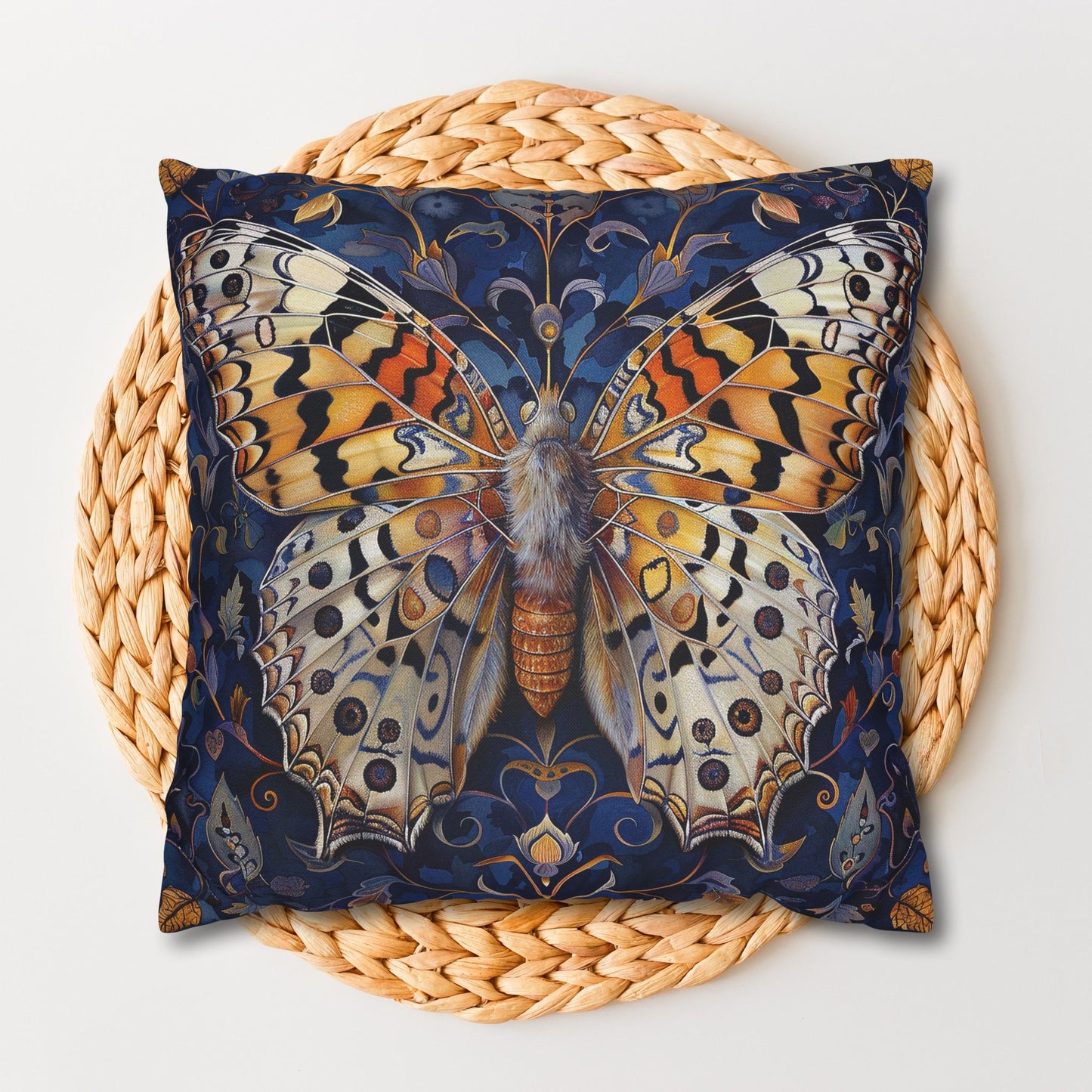 William Morris Inspired Blue Ornate Butterfly Decorative Pillowcase