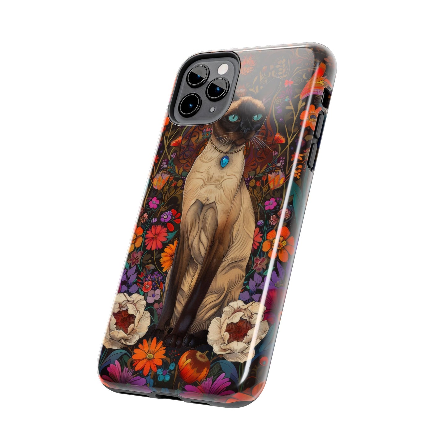 Art Deco Siamese Cat In The Style of William Morris iPhone Tough Case