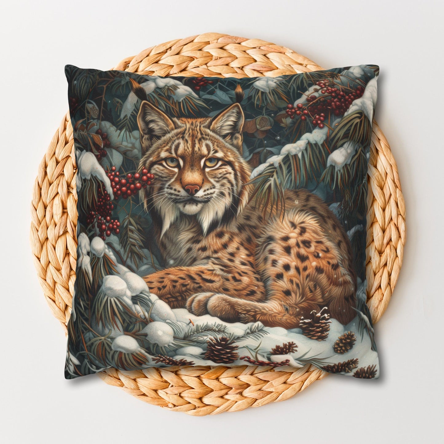 William Morris Inspired Snow Lynx Crouched Pillowcase