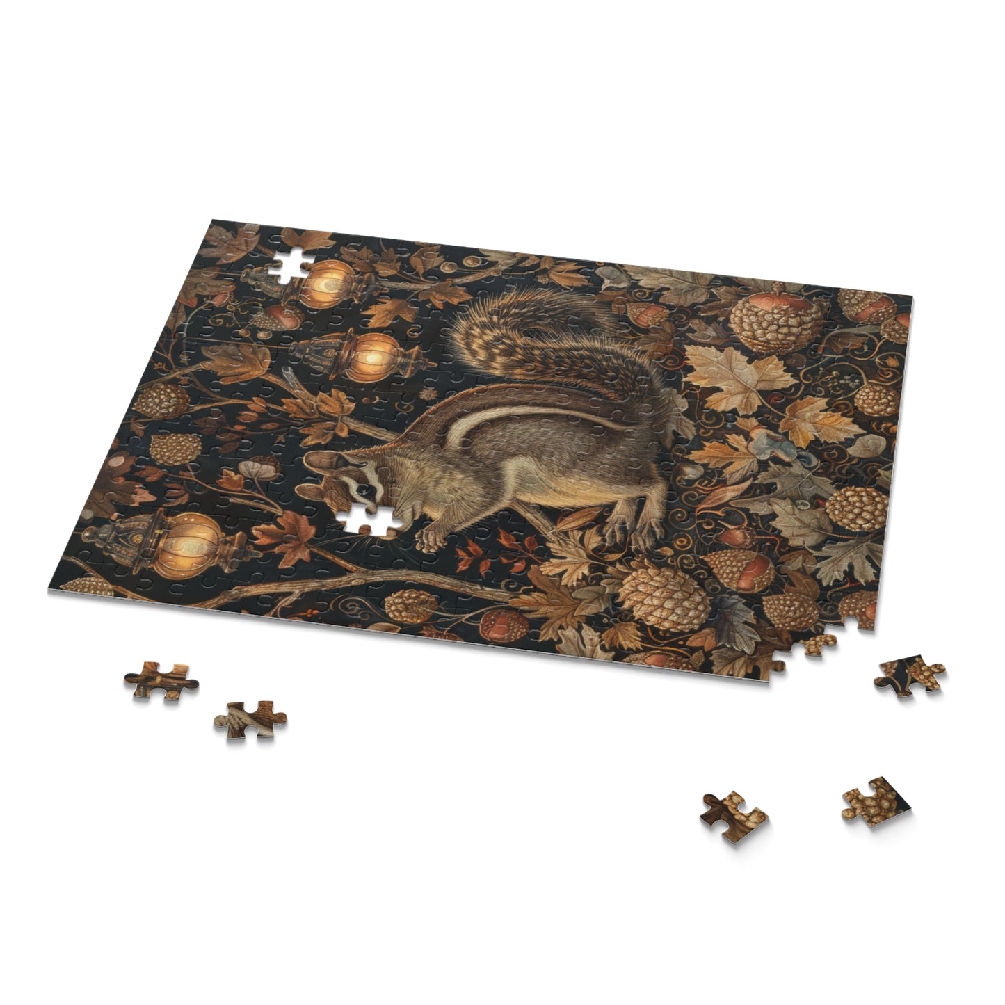 Chipmunk Among Acorn Lanterns Jigsaw Puzzle, Chipmunk Fall Autumn 120 252 500-Piece Family Gift Box Puzzle, Holiday Puzzle Game