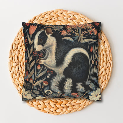 Floral Skunk Art Nouveau Pillowcase: William Morris Inspired Cushion