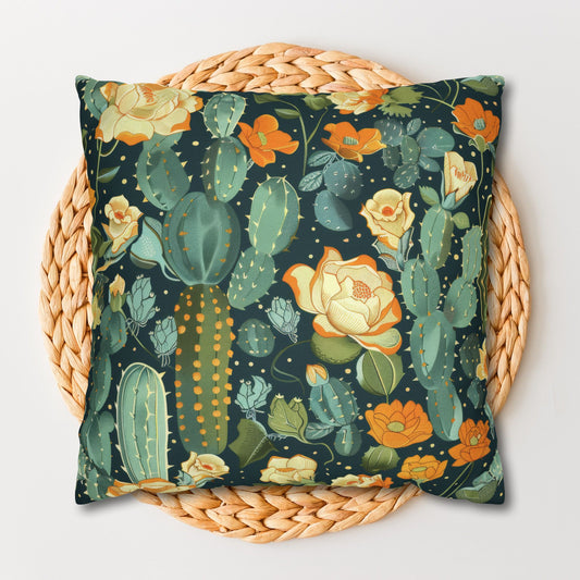 William Morris Inspired Cactus Pillowcase, Cottagecore Art Nouveau Pillow Cushion Gift for Her