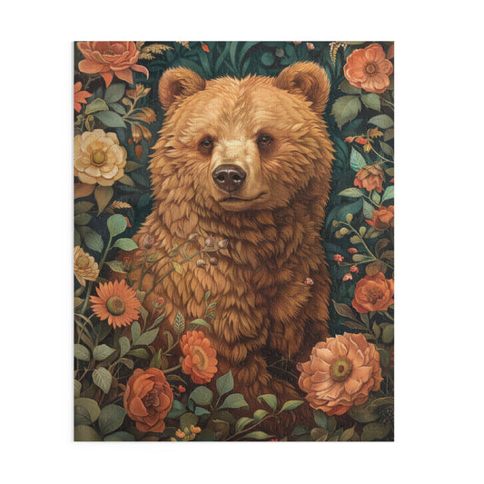 William Morris Inspired Brown Bear Wildflowers Puzzle Box (120, 252, 500-Piece) Family Jigsaw Puzzle, Puzzle Box Gift