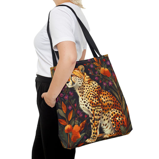 Botanical Cheetah Tote Bag, William Morris Inspired, Wildlife Tote Bag,  Cottage-core Tote Bag, Eco-Friendly Carryall