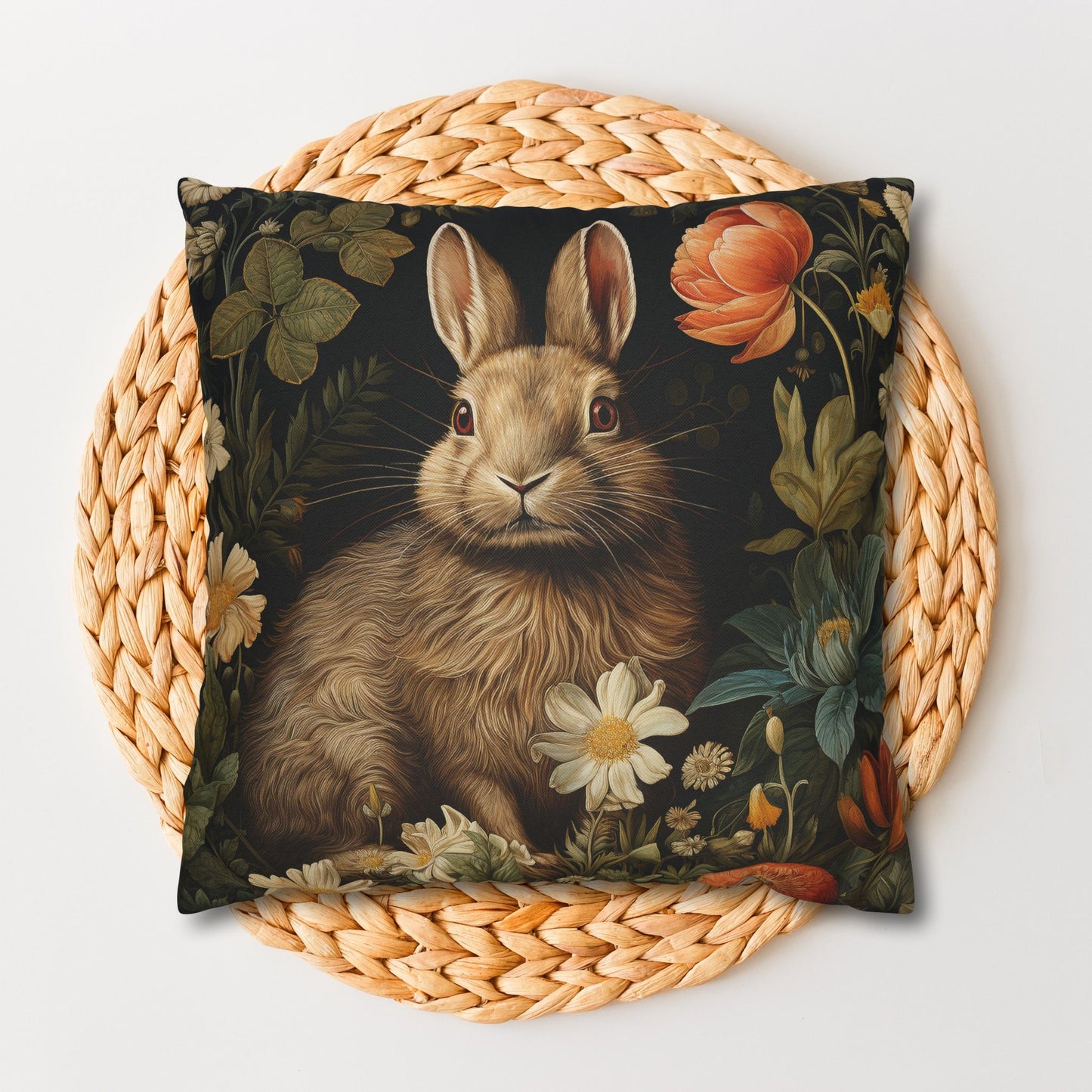 William Morris Inspired Floral Bunny Rabbit Pillowcase