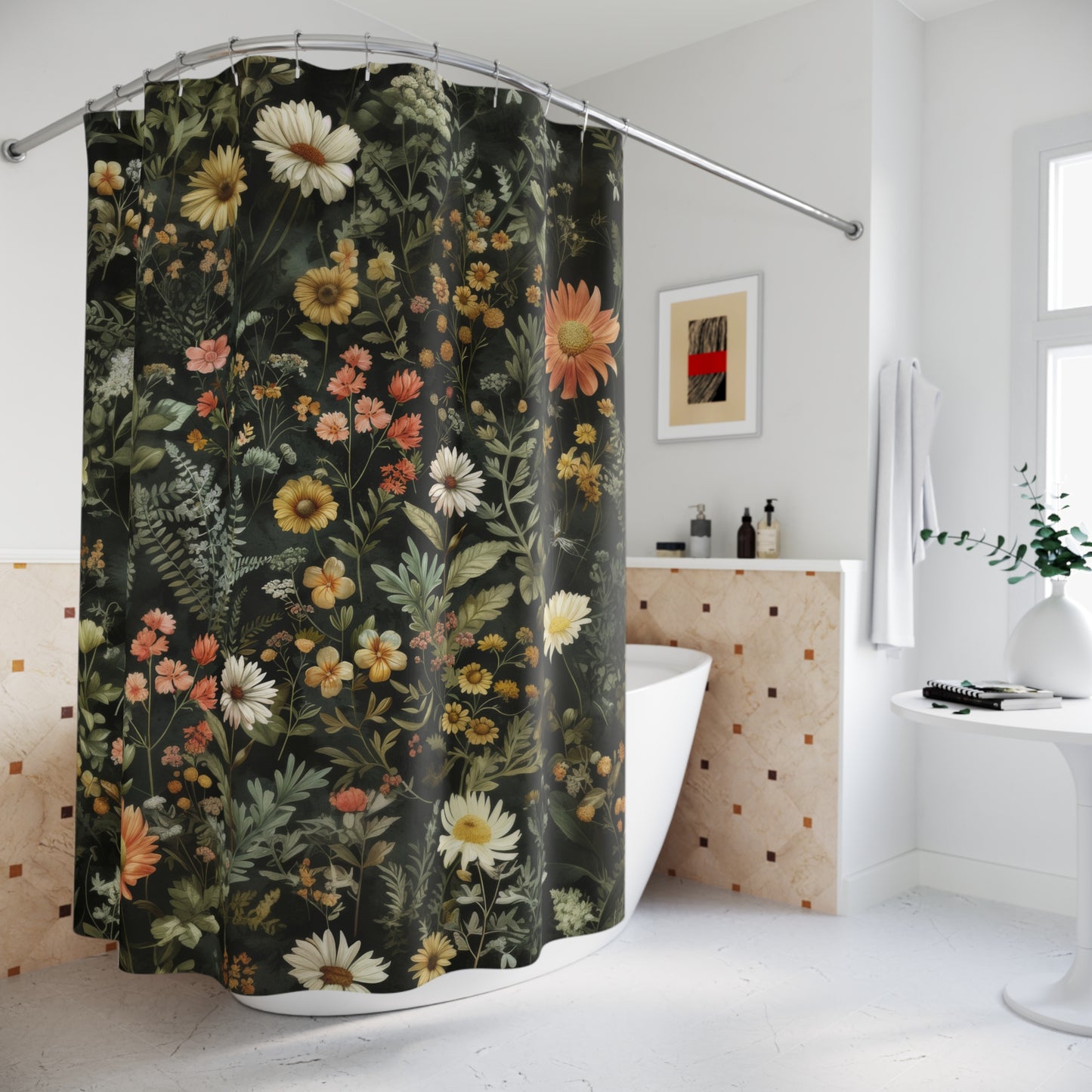 Cottage Botanical Wildflowers Pattern Polyester Shower Curtain