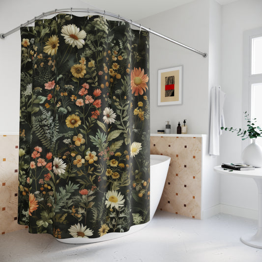 Cottage Botanical Wildflowers Pattern Polyester Shower Curtain