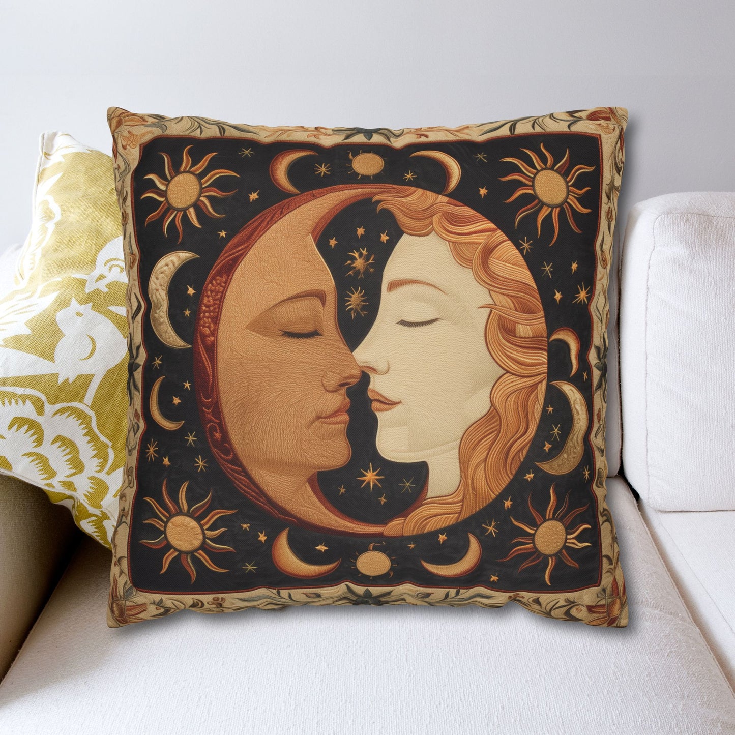 Celestial Harmony Pillow,case Moon & Sun Design, Boho Decor, Cozy Home Accent, Starry Night Gift, Astrology Lovers