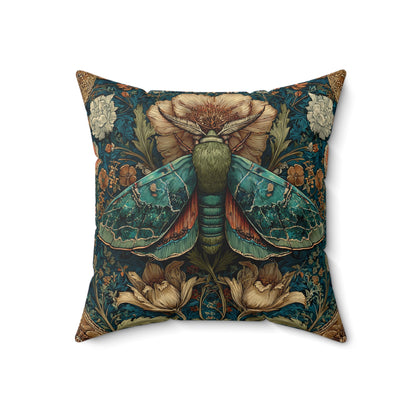William Morris Inspired Moth Pillow, Teal Botanical Art Nouveau Cushion, Vintage Floral Nature Square Pillow